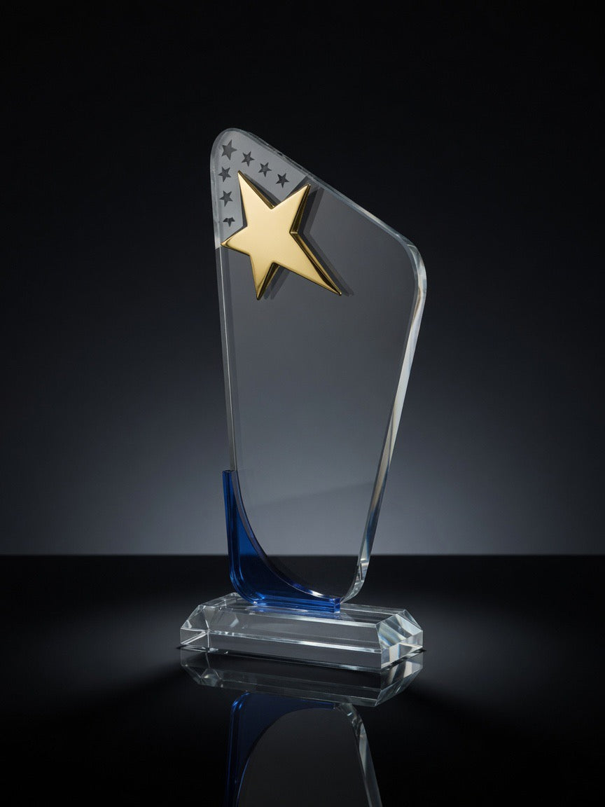 Blue star crystal award detail