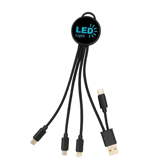 3-in-1 LED charging cable multi-port connectors detail