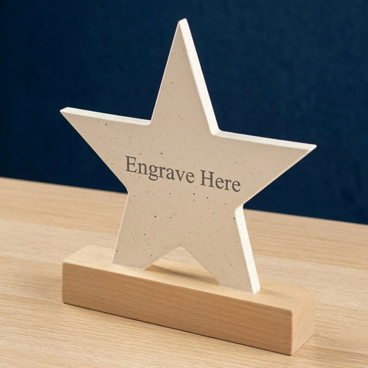 White star trophy acrylic star design detail