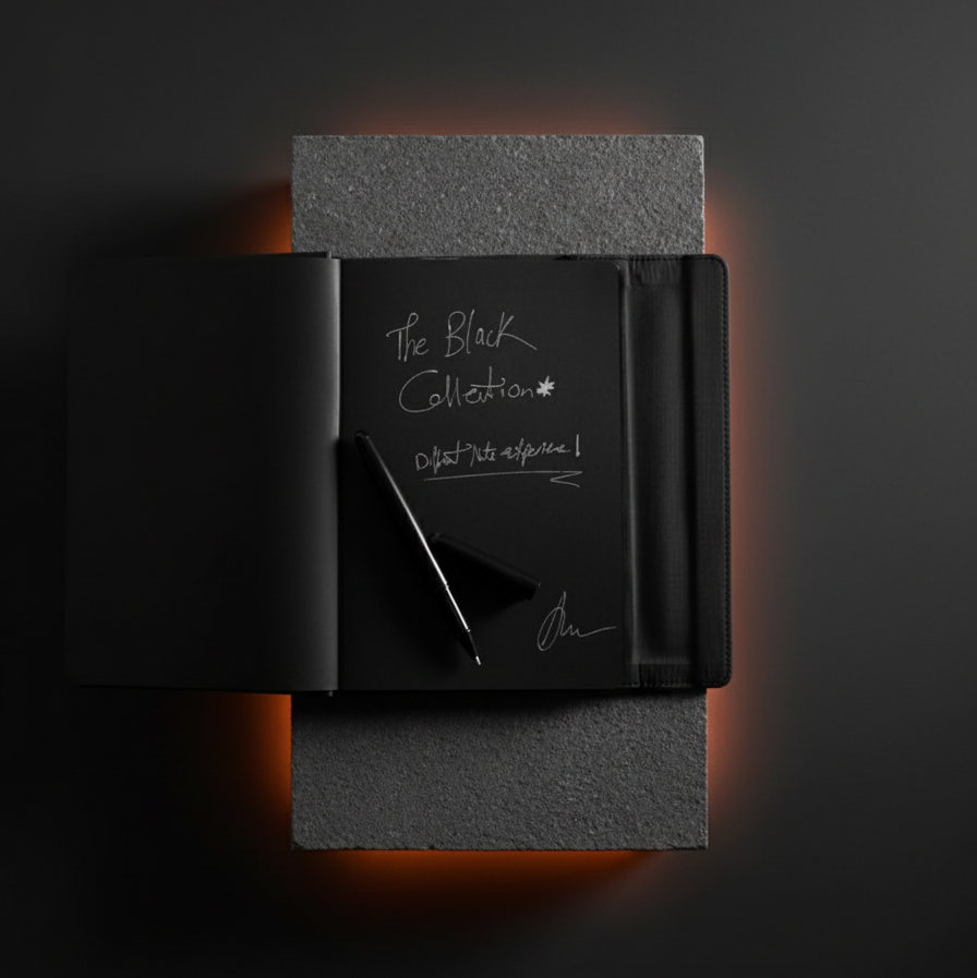 Chic black-on-black writing set in premium gift box presentation