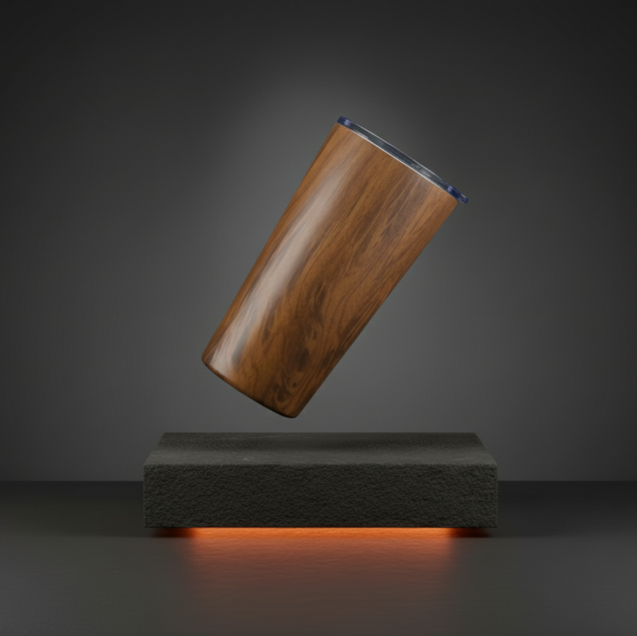 Timber thermal mug with custom laser engraving on wood surface
