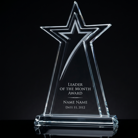 Crystal star award with personalized engraving detail