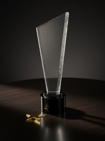 Gold star crystal award on black base