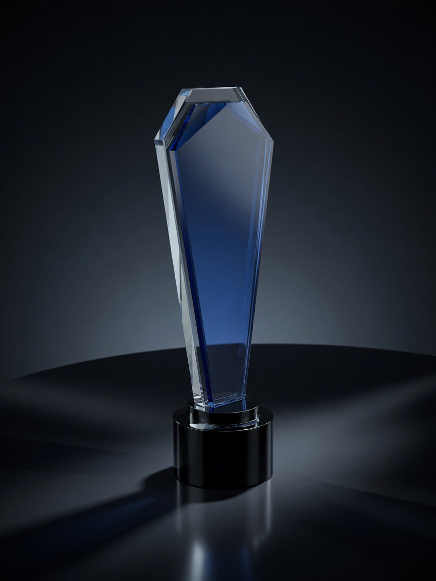 Blue crystal award trophy