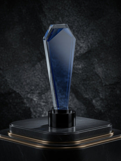 Blue crystal award trophy detail