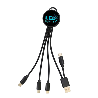 3-in-1 LED charging cable multi-port connectors detail