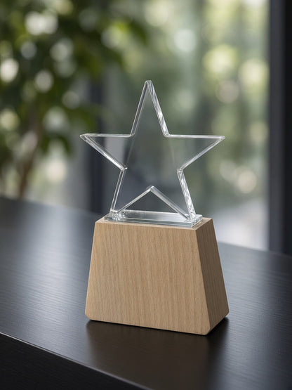 Beechwood Star Award - crystal star on a beech wood base | Totem Gift Egypt