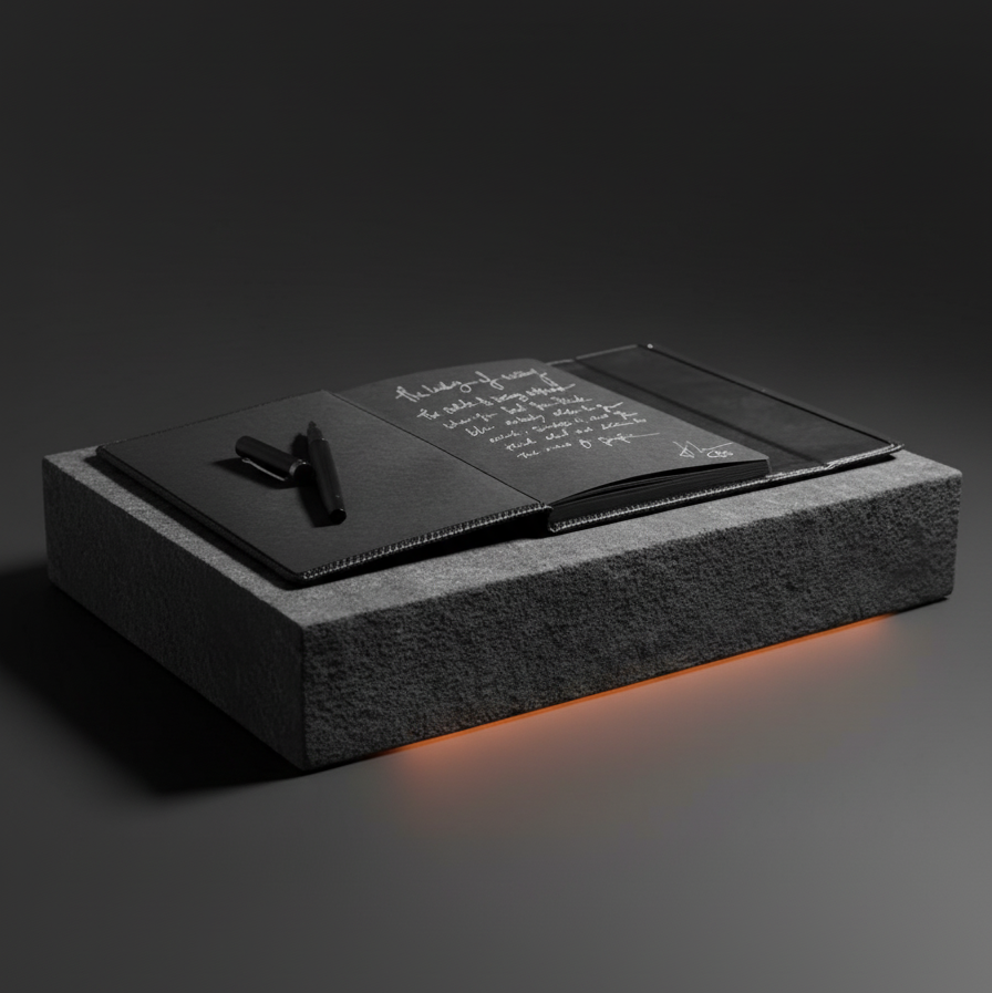 Chic black-on-black writing set with personalized engraving