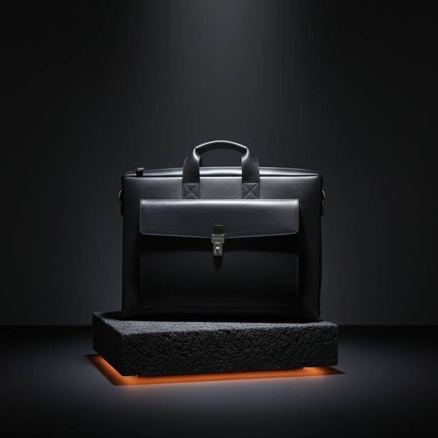 Executive leather brief close-up - premium leather texture detail
