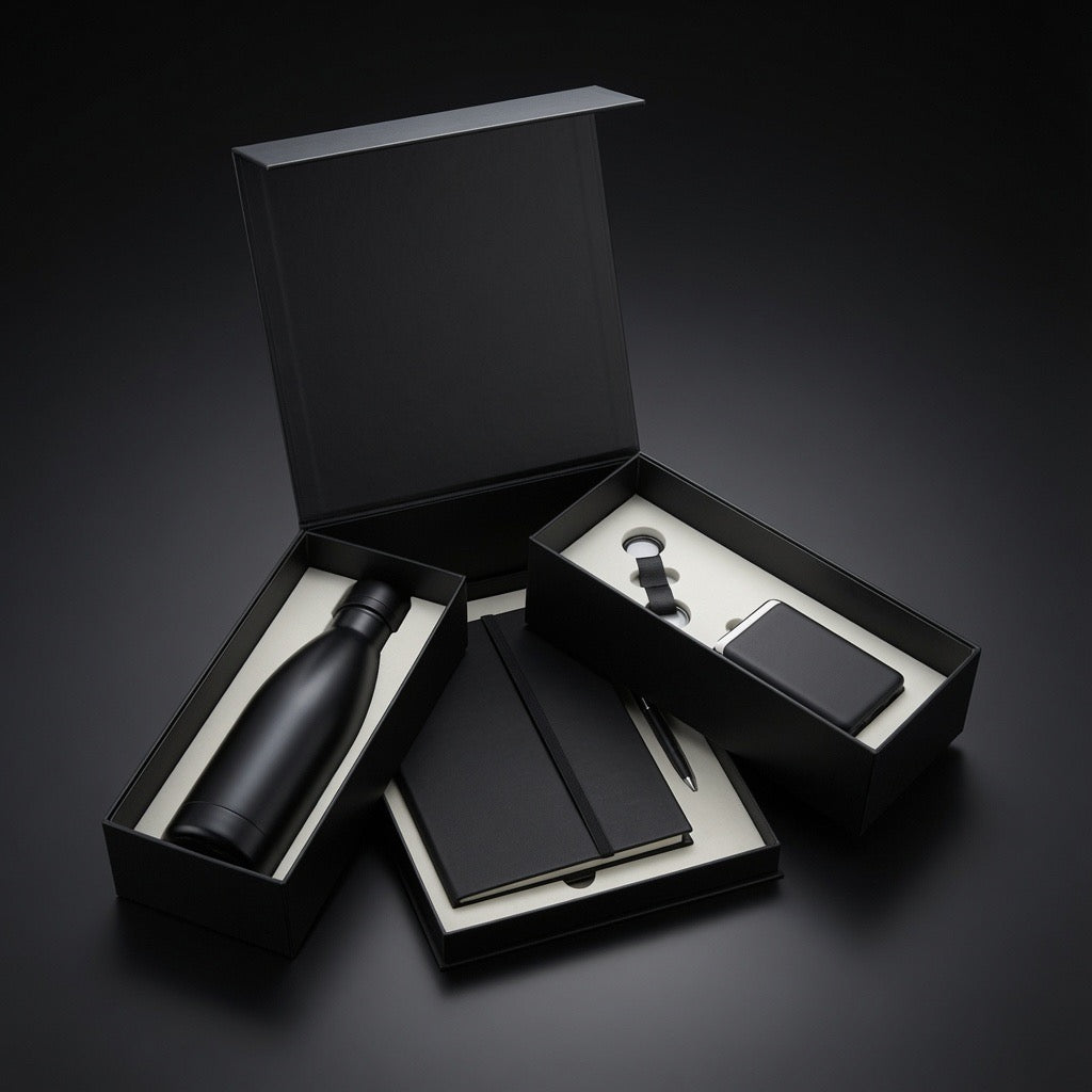 Signature Executive Gift Set three-tray presentation box with bottle, notebook, pen, keychain and card wallet - Totem Gift Egypt