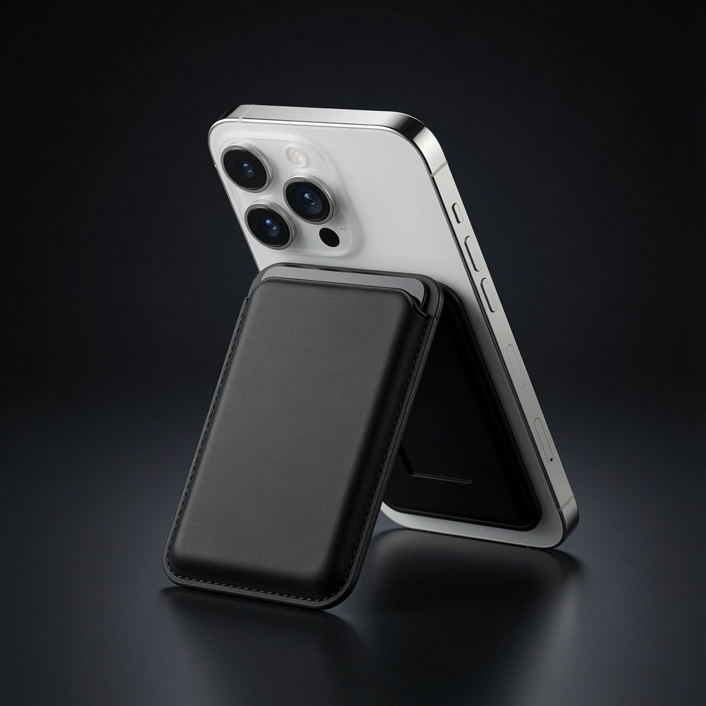 Magnetic card wallet attached to a phone and folded out as a viewing stand - Totem Gift Egypt