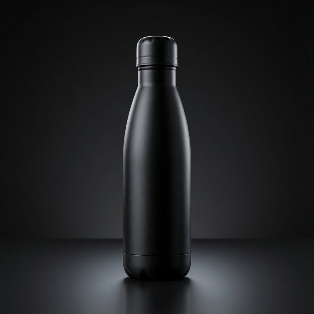 Matte black double-wall insulated stainless steel bottle with screw cap - Totem Gift Egypt