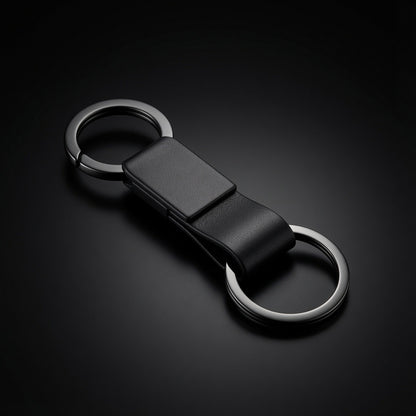 Black leather keychain with twin polished split rings - Totem Gift Egypt
