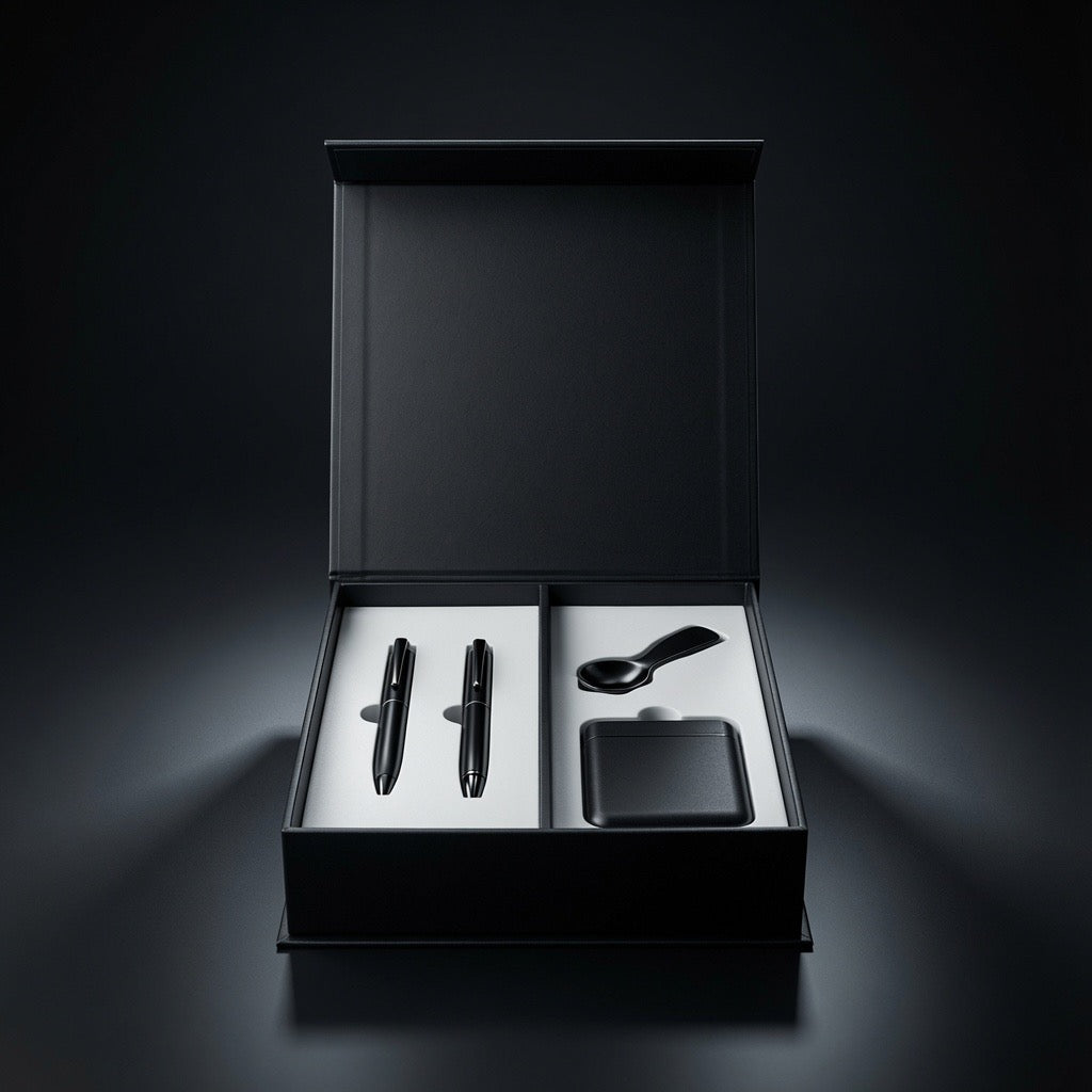 VIP Executive Gift Set open magnetic presentation box with two pens, keychain and power bank - Totem Gift Egypt