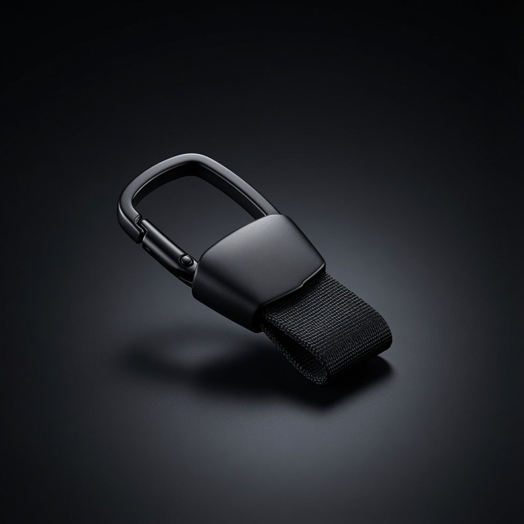 Matte black carabiner keychain with woven webbing strap - Totem Gift Egypt