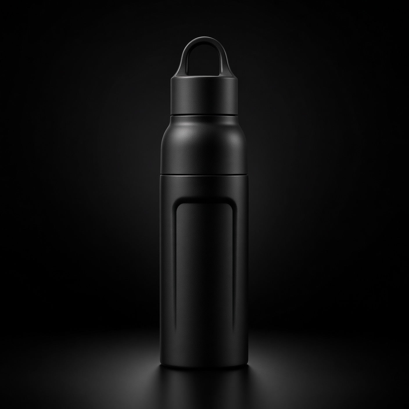 Matte black insulated stainless steel infuser bottle with carry loop and push-to-open cap - Totem Gift Egypt