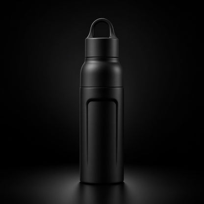 Matte black insulated stainless steel infuser bottle with carry loop and push-to-open cap - Totem Gift Egypt