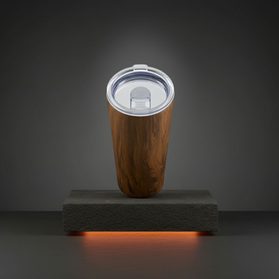 Timber thermal mug natural wood grain texture detail